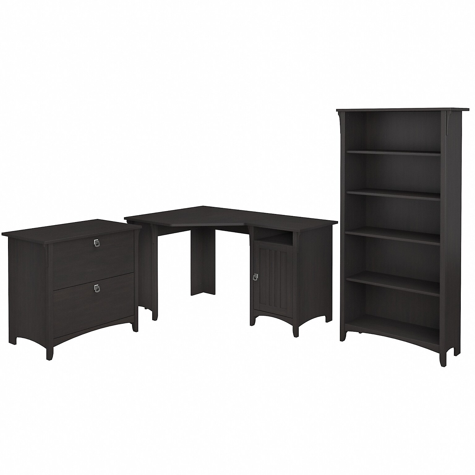 Bush Furniture Salinas 55W Corner Desk with Lateral File Cabinet and 5 Shelf Bookcase, Vintage Black (SAL013VB)