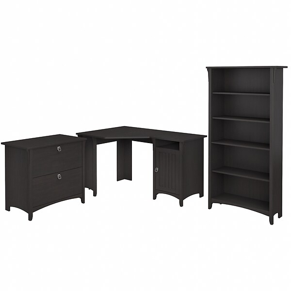 Bush Furniture Salinas 55W Corner Desk with Lateral File Cabinet and 5-Shelf Bookcase, Vintage Black (SAL013VB)