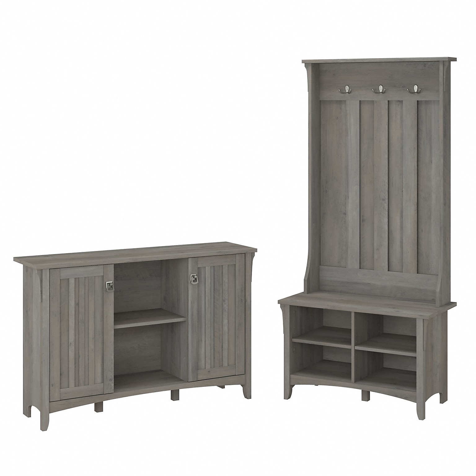 Bush Furniture Salinas 68.11 Storage Set with Hall Tree, Shoe Bench and Accent Cabinet, 5 Shelves, Driftwood Gray (SAL008DG)