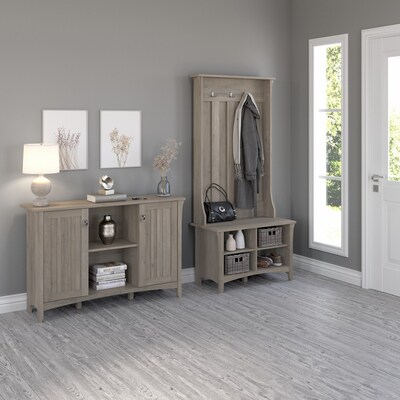 Bush Furniture Salinas 68.11" Storage Set with Hall Tree, Shoe Bench and Accent Cabinet, 5 Shelves, Driftwood Gray (SAL008DG)