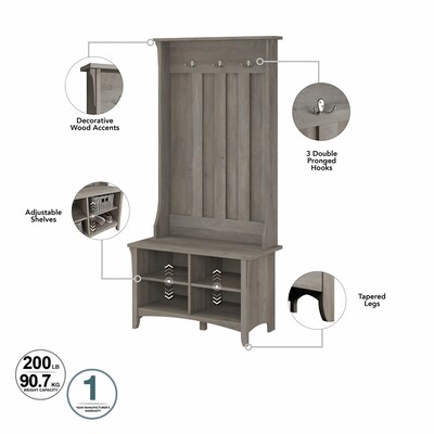 Bush Furniture Salinas 68.11" Storage Set with Hall Tree, Shoe Bench and Accent Cabinet, 5 Shelves, Driftwood Gray (SAL008DG)