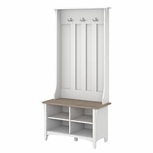 Bush Furniture Salinas Hall Tree with Shoe Storage Bench, Shiplap Gray/Pure White (SAS532G2W-03)