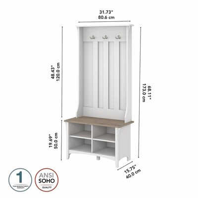 Bush Furniture Salinas Hall Tree with Shoe Storage Bench, Shiplap Gray/Pure White (SAS532G2W-03)