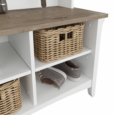 Bush Furniture Salinas Hall Tree with Shoe Storage Bench, Shiplap Gray/Pure White (SAS532G2W-03)