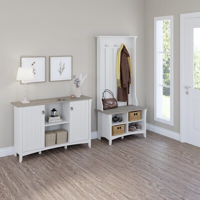 Bush Furniture Salinas 68 Storage Set with Hall Tree, Shoe Bench, Cabinet, 5 Shelves, Shiplap Gray/