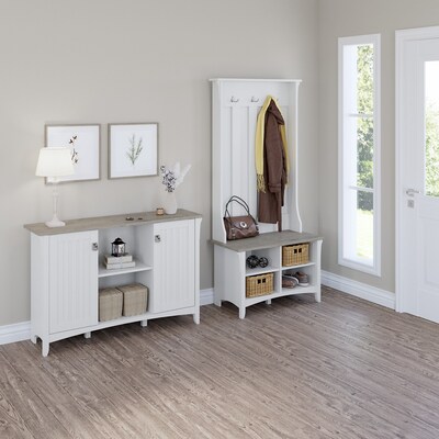 Bush Furniture Salinas 68.11" Storage Set with Hall Tree, Shoe Bench, Cabinet, 5 Shelves, Shiplap Gray/Pure White (SAL008G2W)