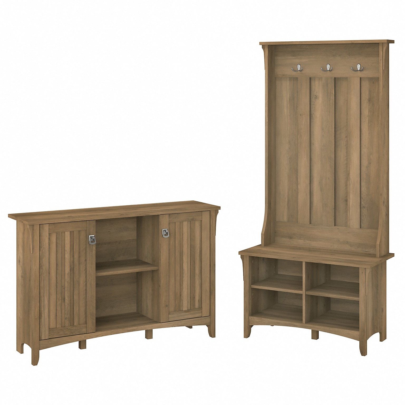 Bush Furniture Salinas 68 Storage Set with Hall Tree, Shoe Bench, Accent Cabinet, 5 Shelves, Reclaimed Pine (SAL008RCP)