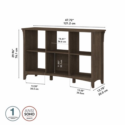 Bush Furniture Salinas 29.96" 6-Shelf Cube Organizer with Adjustable Shelves, Ash Brown Laminate (SAB148ABR-03)