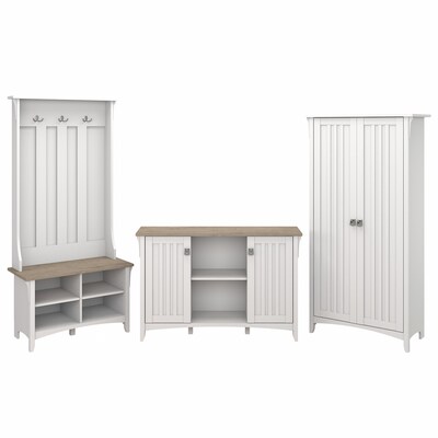 Bush Furniture Salinas 68.11 Storage Set with Hall Tree, Shoe Bench, Cabinets, 10 Shelves, Shiplap