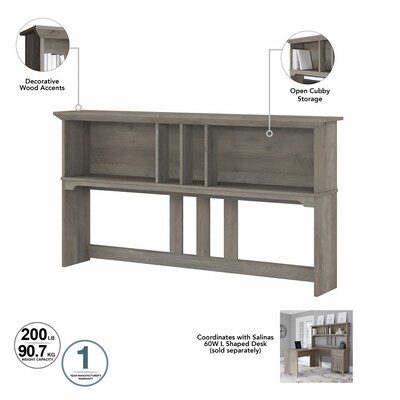 Bush Furniture Salinas 60"W Desktop Hutch, Driftwood Gray (SAH160DG-03)