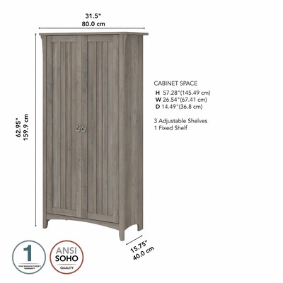 Bush Furniture Salinas 62.95" Tall Storage Cabinet with 4 Shelves, Driftwood Gray (SAS332DG-03)
