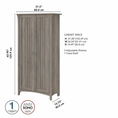 Bush Furniture Salinas 63" Tall Storage Cabinet with 4 Shelves, Driftwood Gray (SAS332DG-03)