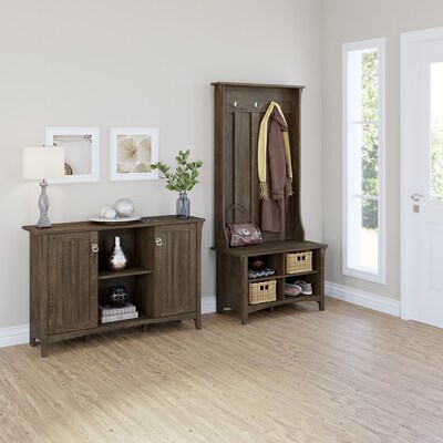Bush Furniture Salinas 68.11" Storage Set with Hall Tree, Shoe Bench and Accent Cabinet with 5 Shelves, Ash Brown (SAL008ABR)