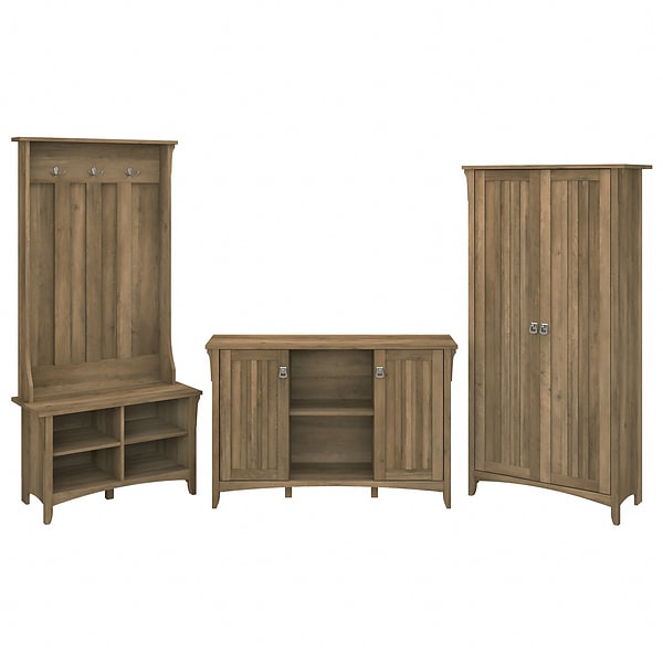 Bush Furniture Salinas 68.11 Storage Set with Hall Tree, Shoe Bench and Cabinets with 10 Shelves, Reclaimed Pine (SAL016RCP)