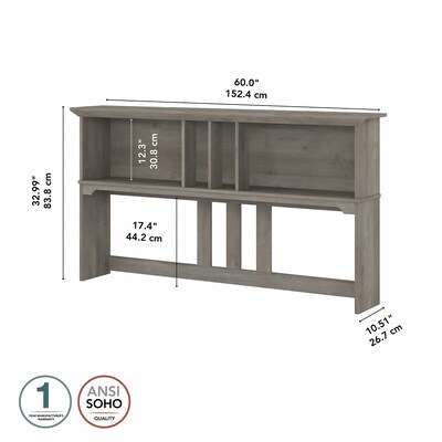 Bush Furniture Salinas 60"W Desktop Hutch, Driftwood Gray (SAH160DG-03)