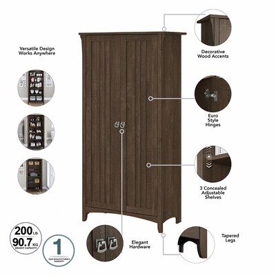 Bush Furniture Salinas 63" Tall Storage Cabinet with 4 Shelves, Ash Brown (SAS332ABR-03)