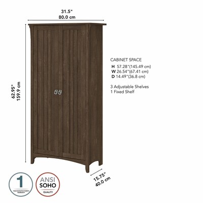 Bush Furniture Salinas 63" Tall Storage Cabinet with 4 Shelves, Ash Brown (SAS332ABR-03)