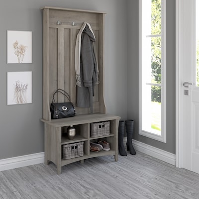 Bush Furniture Salinas Hall Tree with Shoe Storage Bench, Driftwood Gray (SAS532DG-03)