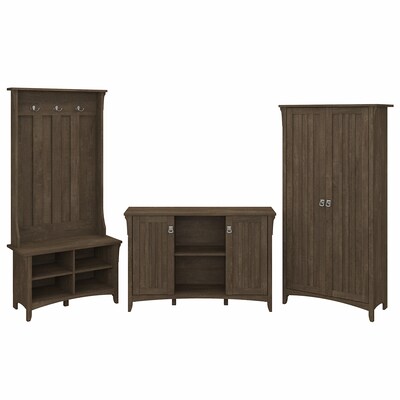 Bush Furniture Salinas 68.11 Storage Set with Hall Tree, Shoe Bench and Cabinets with 10 Shelves, A