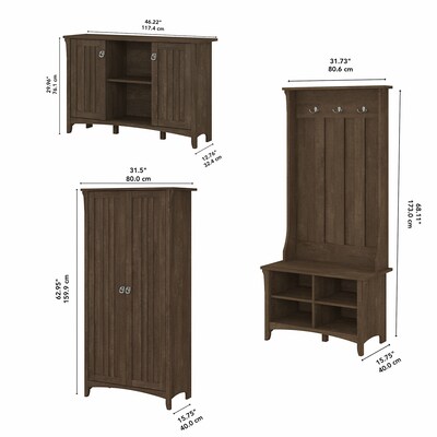 Bush Furniture Salinas 68.11" Storage Set with Hall Tree, Shoe Bench and Cabinets with 10 Shelves, Ash Brown (SAL016ABR)