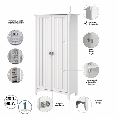 Bush Furniture Salinas 63" Storage Cabinet with 5 Shelves, Pure White (SAS332G2W-03)