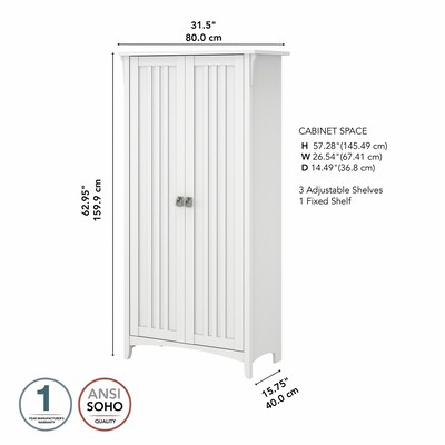 Bush Furniture Salinas 63" Storage Cabinet with 5 Shelves, Pure White (SAS332G2W-03)