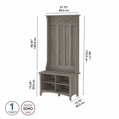 Bush Furniture Salinas Hall Tree with Shoe Storage Bench, Driftwood Gray (SAS532DG-03)