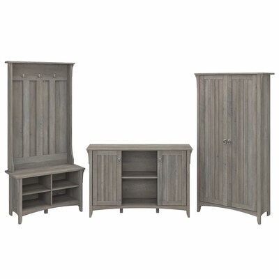 Bush Furniture Salinas 68.11 Storage Set with Hall Tree, Shoe Bench and Cabinets with 10 Shelves, Driftwood Gray (SAL016DG)