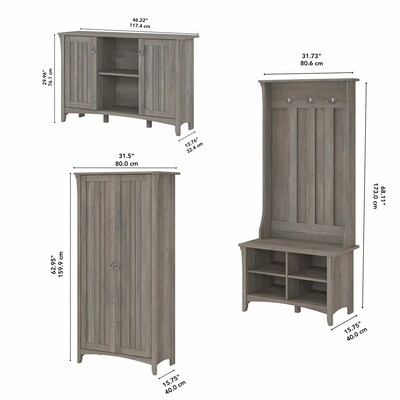 Bush Furniture Salinas 68.11" Storage Set with Hall Tree, Shoe Bench and Cabinets with 10 Shelves, Driftwood Gray (SAL016DG)