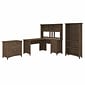 Bush Furniture Salinas 60" L-Shaped Desk with Hutch, Lateral File Cabinet and 5-Shelf Bookcase, Ash Brown (SAL007ABR)