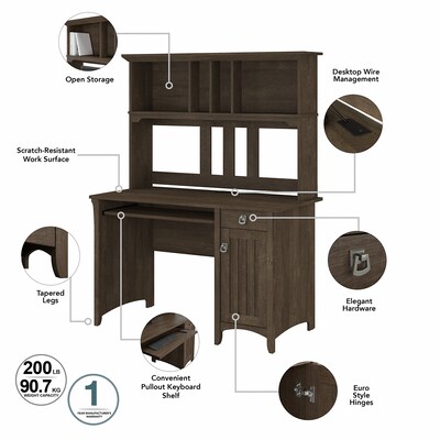 Bush Furniture Salinas 48"W Small Computer Desk with Hutch, Ash Brown (MY72608-03)