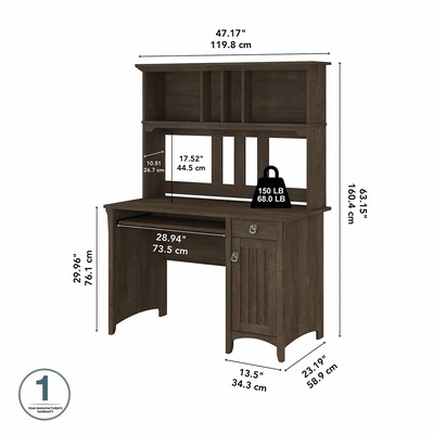 Bush Furniture Salinas 48"W Small Computer Desk with Hutch, Ash Brown (MY72608-03)