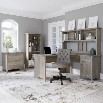 Bush Furniture Salinas 60"W L Shaped Desk with Storage, Driftwood Gray (SAD160DG-03)