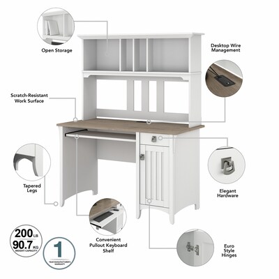 Bush Furniture Salinas 48"W Small Computer Desk with Hutch, Shiplap Gray/Pure White (MY72808-03)