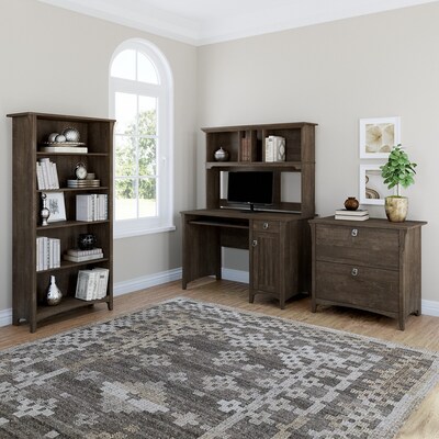 Bush Furniture Salinas 47 Computer Desk with Hutch, Lateral File Cabinet and 5-Shelf Bookcase, Ash