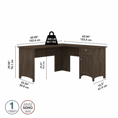 Bush Furniture Salinas 60"W L Shaped Desk with Storage, Ash Brown (SAD160ABR-03)