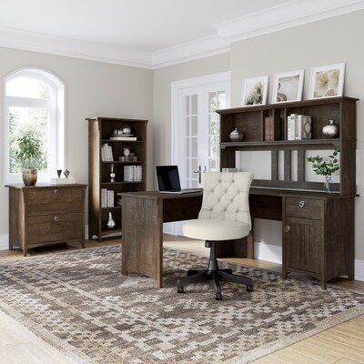 Bush Furniture Salinas 60"W L Shaped Desk with Storage, Ash Brown (SAD160ABR-03)