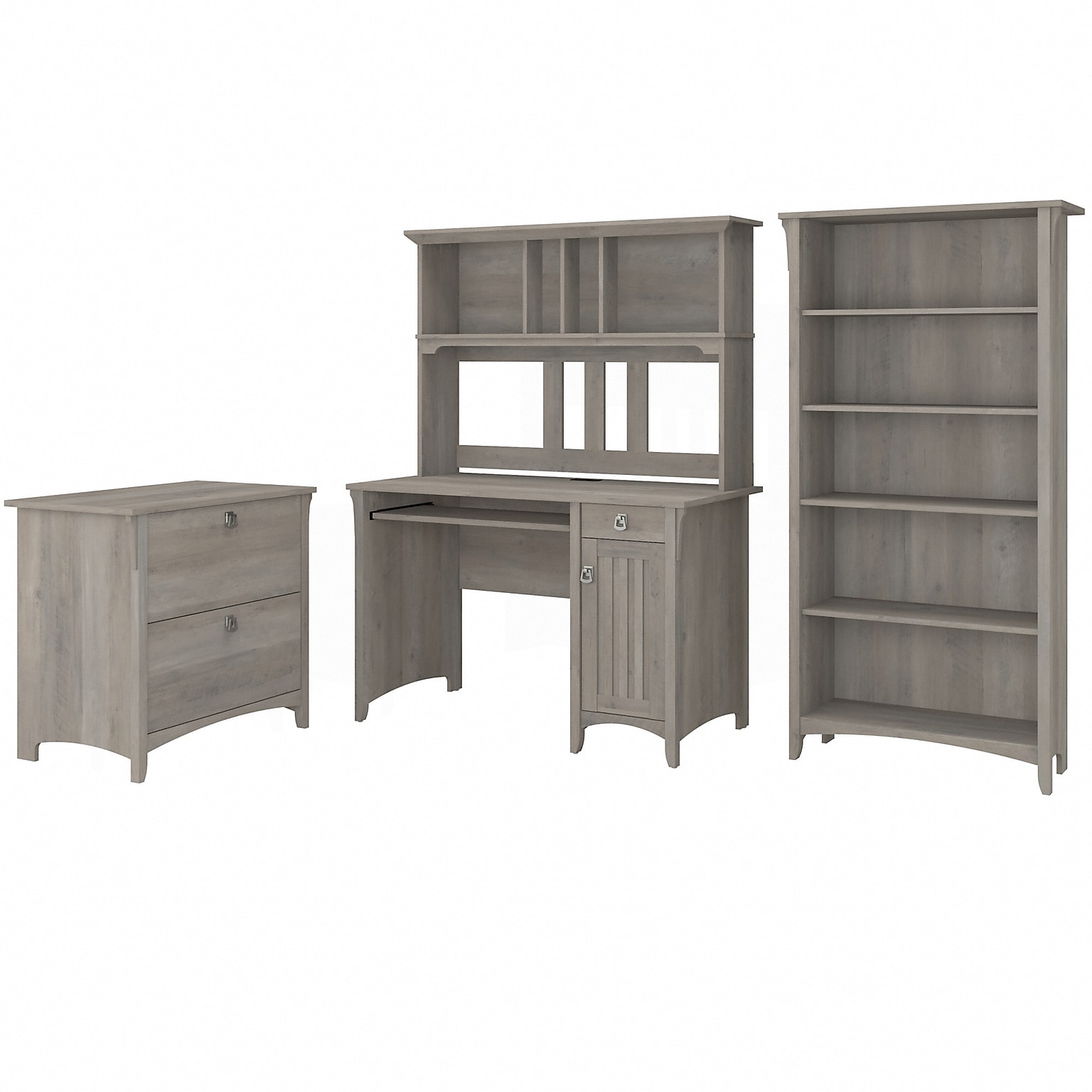 Bush Furniture Salinas 47 Computer Desk with Hutch, Lateral File Cabinet and 5-Shelf Bookcase, Driftwood Gray (SAL002DG)