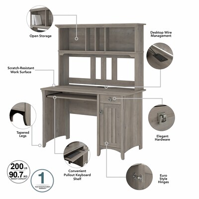 Bush Furniture Salinas 47" Computer Desk with Hutch, Lateral File Cabinet and 5-Shelf Bookcase, Driftwood Gray (SAL002DG)