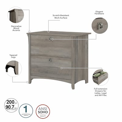 Bush Furniture Salinas 47" Computer Desk with Hutch, Lateral File Cabinet and 5-Shelf Bookcase, Driftwood Gray (SAL002DG)