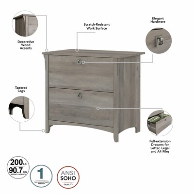 Bush Furniture Salinas 47" Computer Desk with Hutch, Lateral File Cabinet and 5-Shelf Bookcase, Driftwood Gray (SAL002DG)