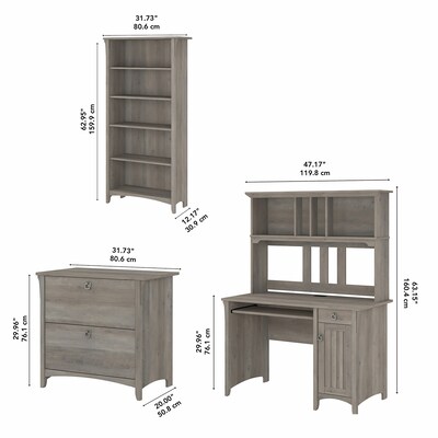 Bush Furniture Salinas 47" Computer Desk with Hutch, Lateral File Cabinet and 5-Shelf Bookcase, Driftwood Gray (SAL002DG)