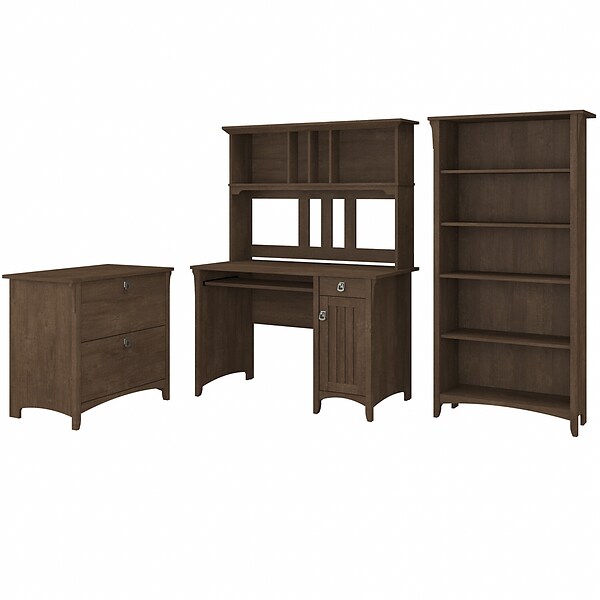 Bush Furniture Salinas 47 Computer Desk with Hutch, Lateral File Cabinet and 5-Shelf Bookcase, Ash Brown (SAL002ABR)