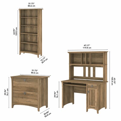 Bush Furniture Salinas 48"W Mission Desk with Hutch, Lateral File Cabinet and 5 Shelf Bookcase, Reclaimed Pine (SAL002RCP)