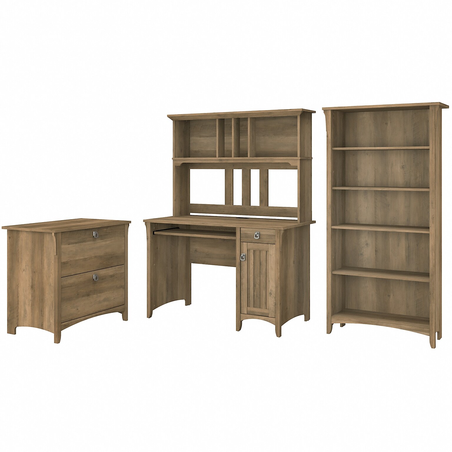 Bush Furniture Salinas 48W Mission Desk with Hutch, Lateral File Cabinet and 5 Shelf Bookcase, Reclaimed Pine (SAL002RCP)