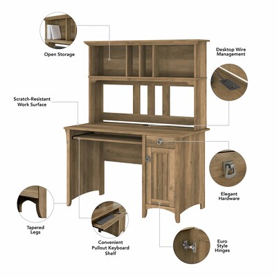 Bush Furniture Salinas 48"W Mission Desk with Hutch, Lateral File Cabinet and 5 Shelf Bookcase, Reclaimed Pine (SAL002RCP)