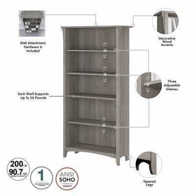 Bush Furniture Salinas 5-Shelf 63"H Bookcase, Driftwood Gray (SAB132DG-03)