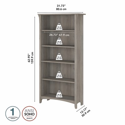 Bush Furniture Salinas 63" 5-Shelf Bookcase with 3 Adjustable Shelves, Driftwood Gray Laminated Wood (SAB132DG-03)