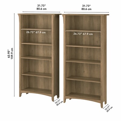 Bush Furniture Salinas 63"H 5-Shelf Tall Bookcase, Reclaimed Pine, 2/Set (SAL036RCP)