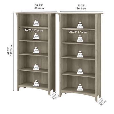 Bush Furniture Salinas 5-Shelf 63"H Tall Bookcase, Driftwood Gray, 2/Set (SAL036DG)